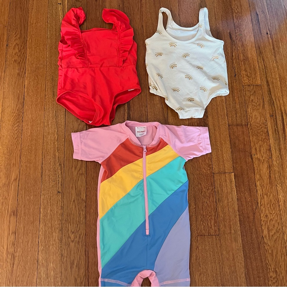 Baby girl swimsuit bundle-lot - Hanna Andersson rainbow/H&M - 6-12 months